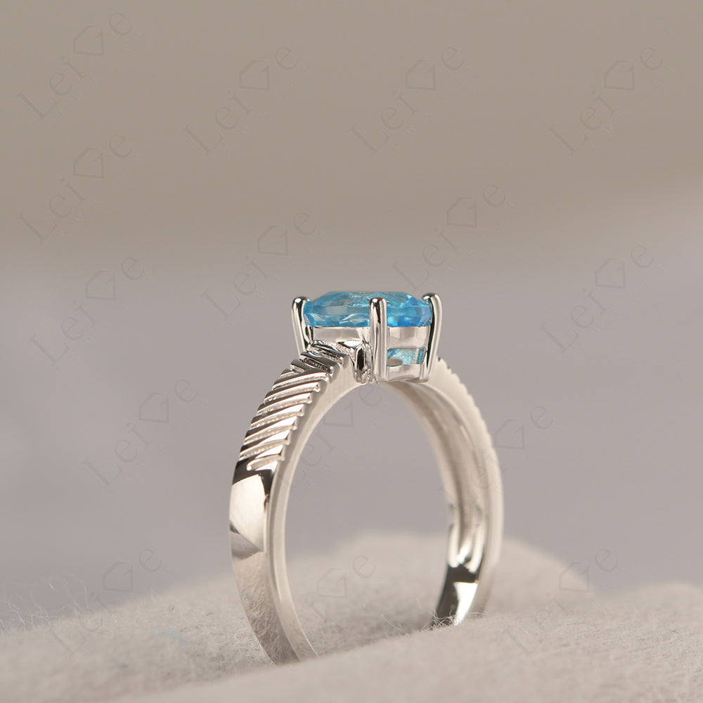 Oval Swiss Blue Topaz Wide Band Engagement Ring