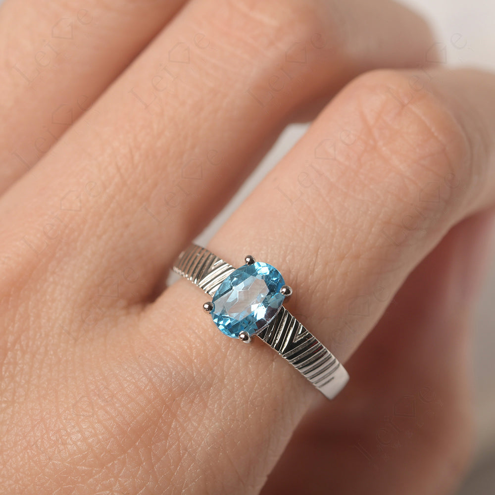 Oval Swiss Blue Topaz Wide Band Engagement Ring
