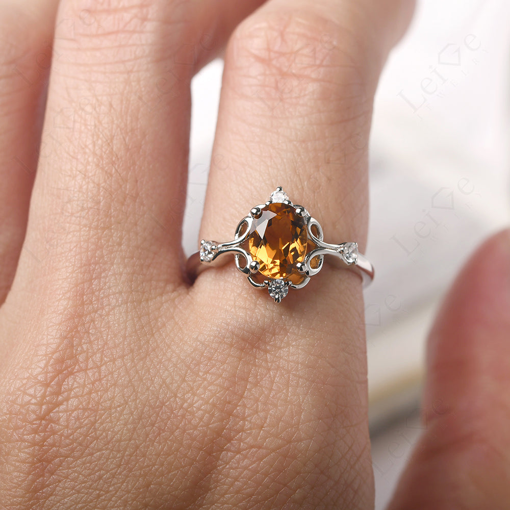 Citrine Ring Oval Vintage Engagement Ring