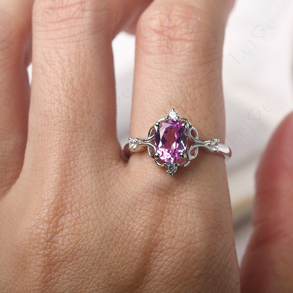 Pink Sapphire Ring Oval Vintage Engagement Ring