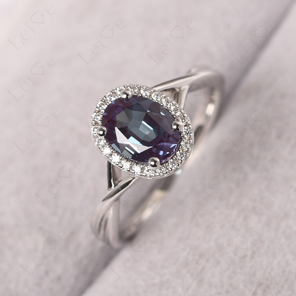 Oval Alexandrite Halo Engagement Ring