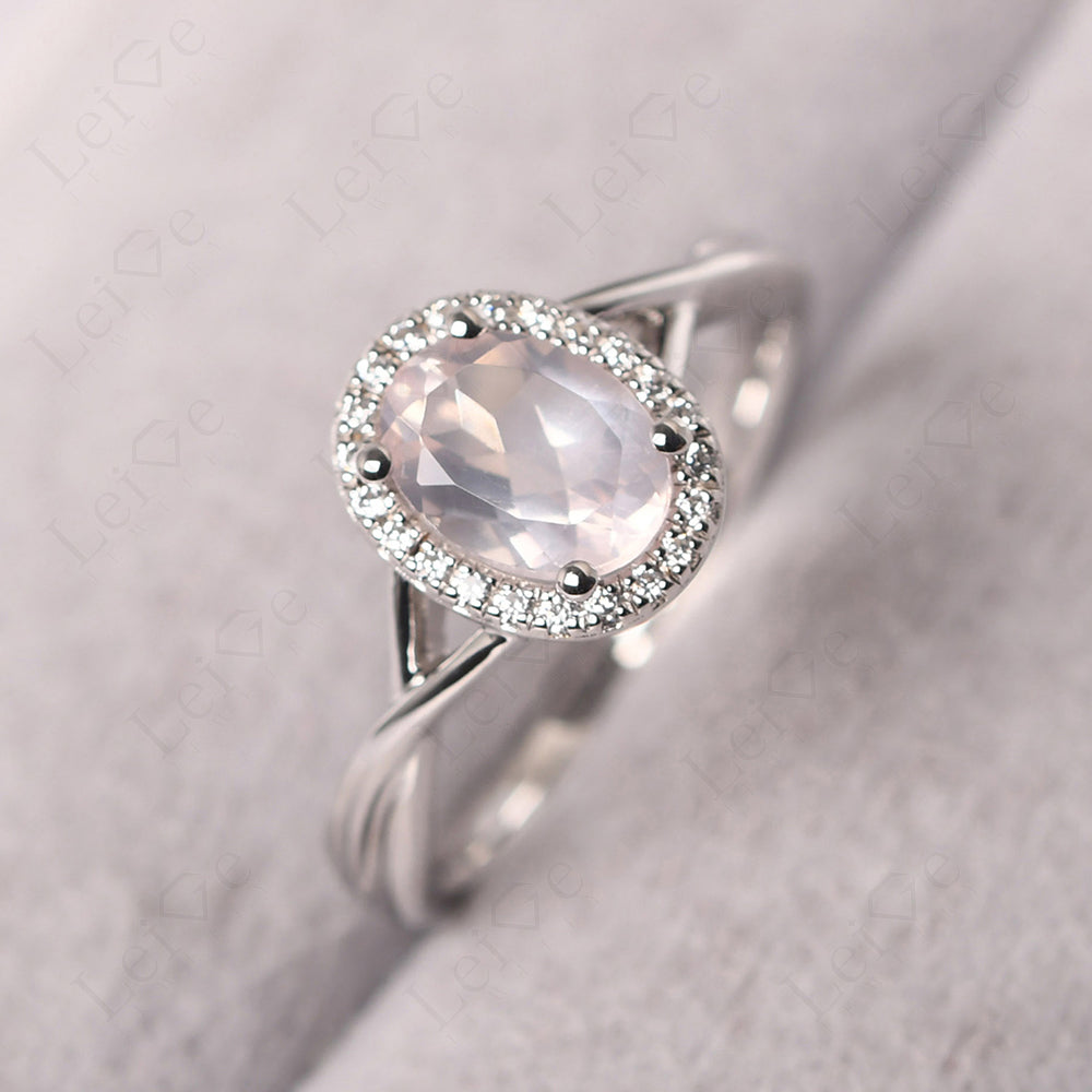 Oval Rose Quartz Halo Engagement Ring