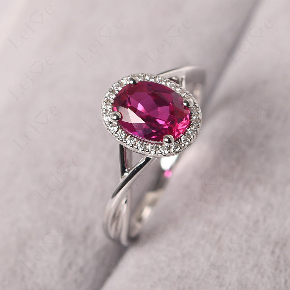 Oval Ruby Halo Engagement Ring