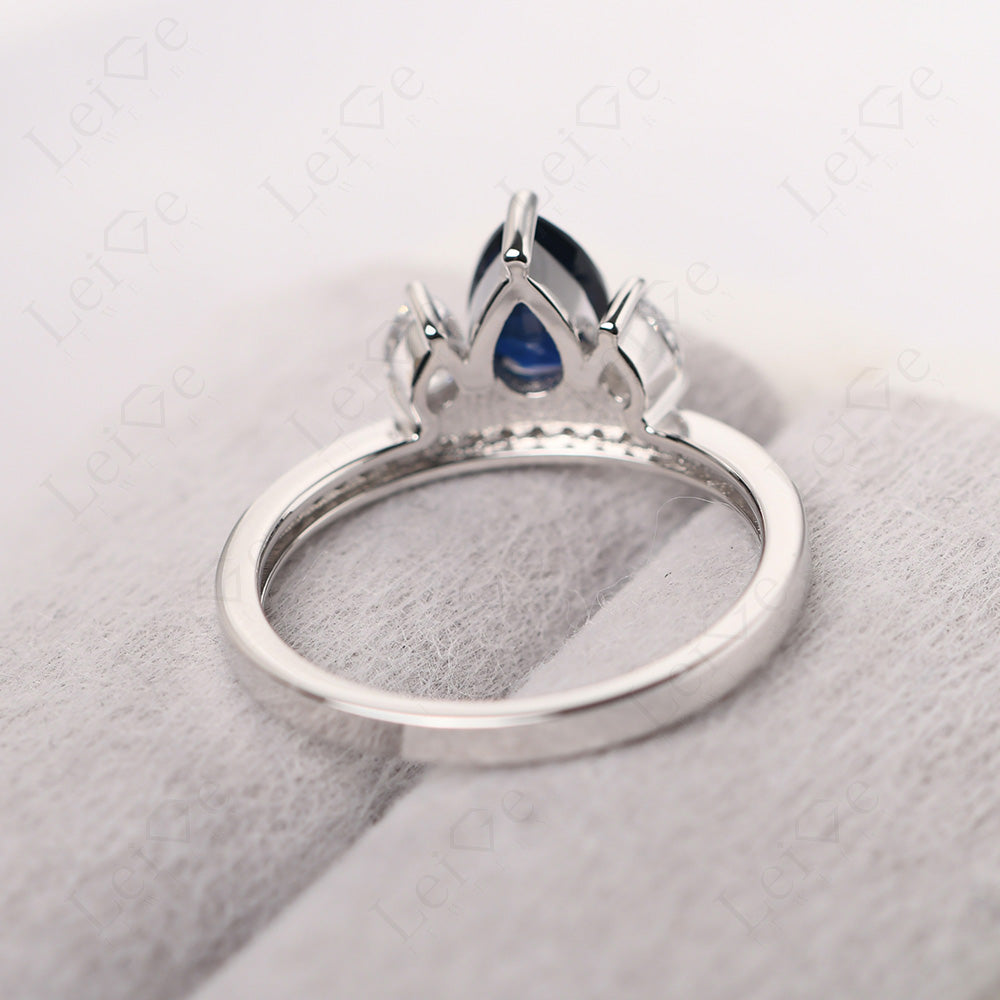 Teardrop Sapphire 3 Stone Mothers Ring Silver