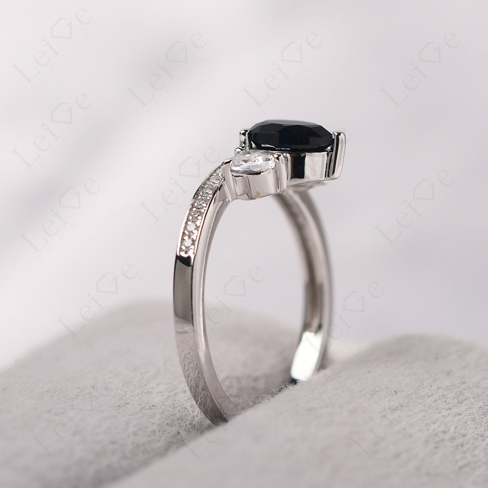 Teardrop Sapphire 3 Stone Mothers Ring Silver