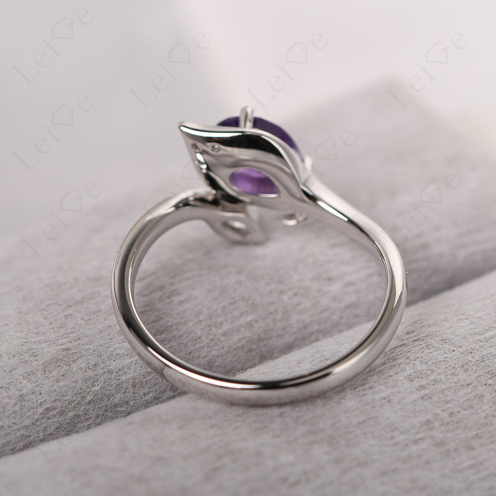 Pear Shaped Amethyst Leaf Engagement Ring