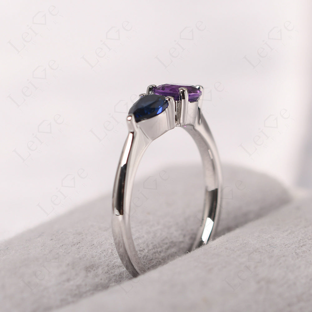 East West Pear Amethyst And Sapphire Ring