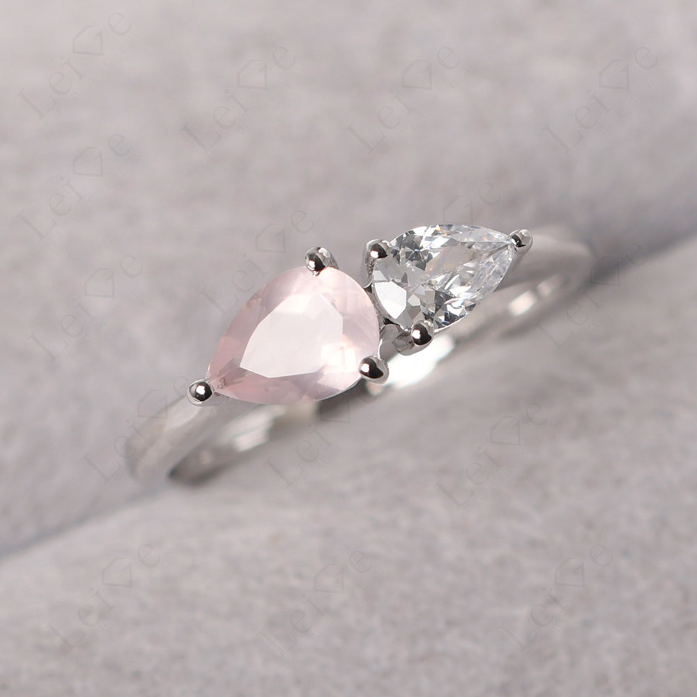 East West Pear Cubic Zirconia And Rose Quartz Ring