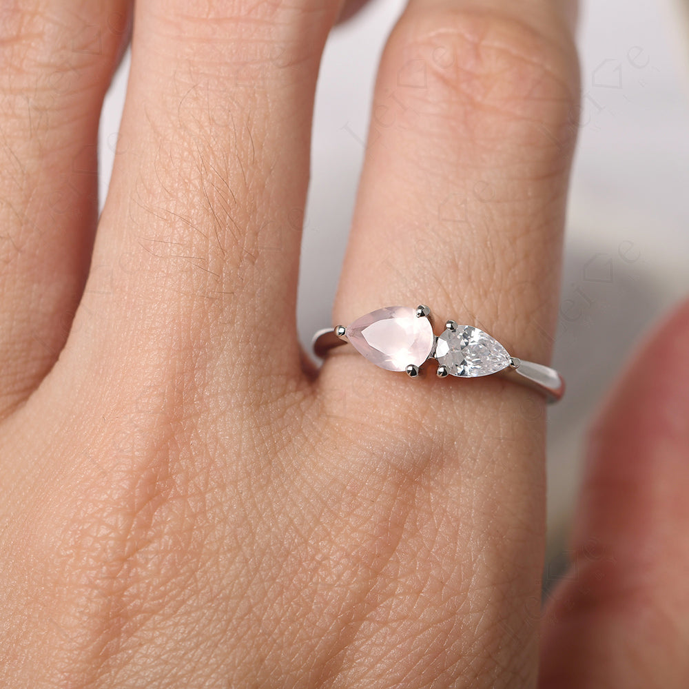 East West Pear Cubic Zirconia And Rose Quartz Ring