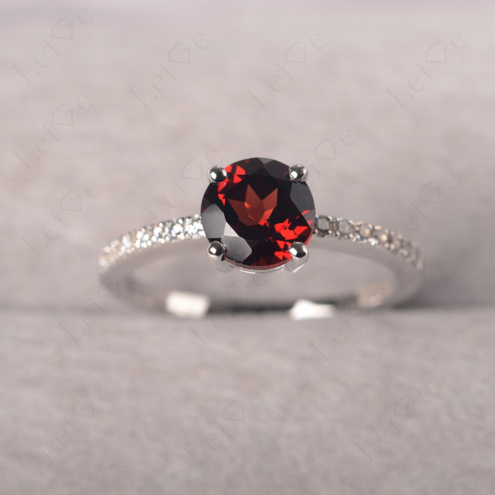 Garnet Wedding Ring Round Cut Sterling Silver