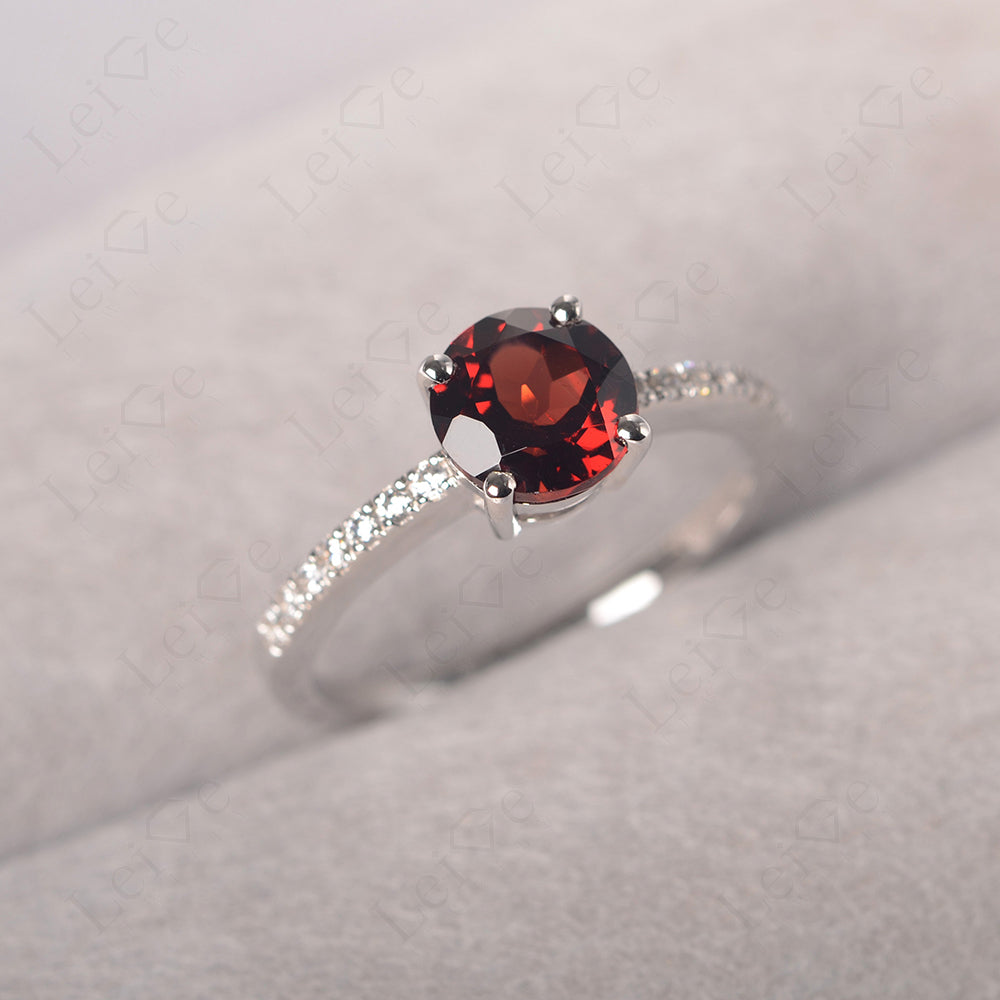 Garnet Wedding Ring Round Cut Sterling Silver