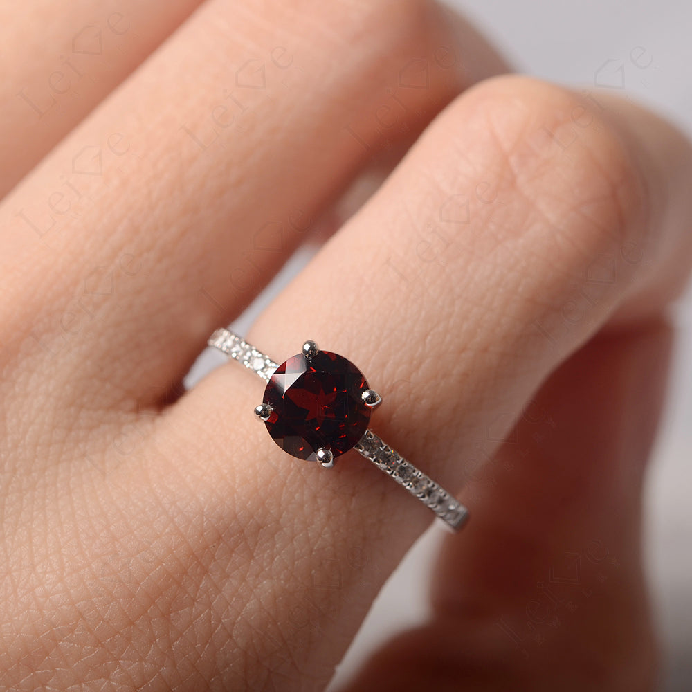 Garnet Wedding Ring Round Cut Sterling Silver