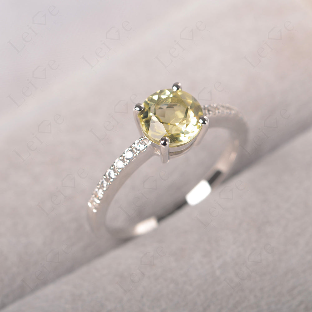 Lemon Quartz Wedding Ring Round Cut Sterling Silver
