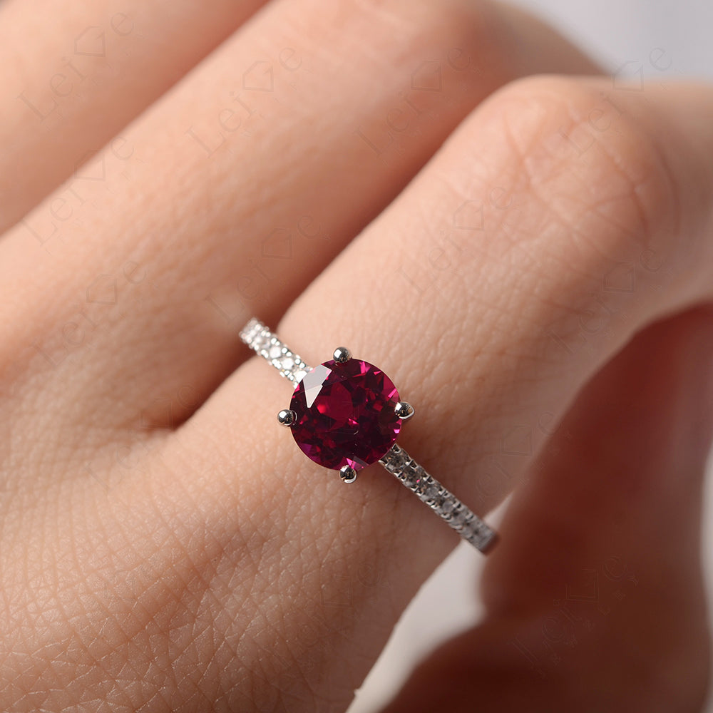 Ruby Wedding Ring Round Cut Sterling Silver