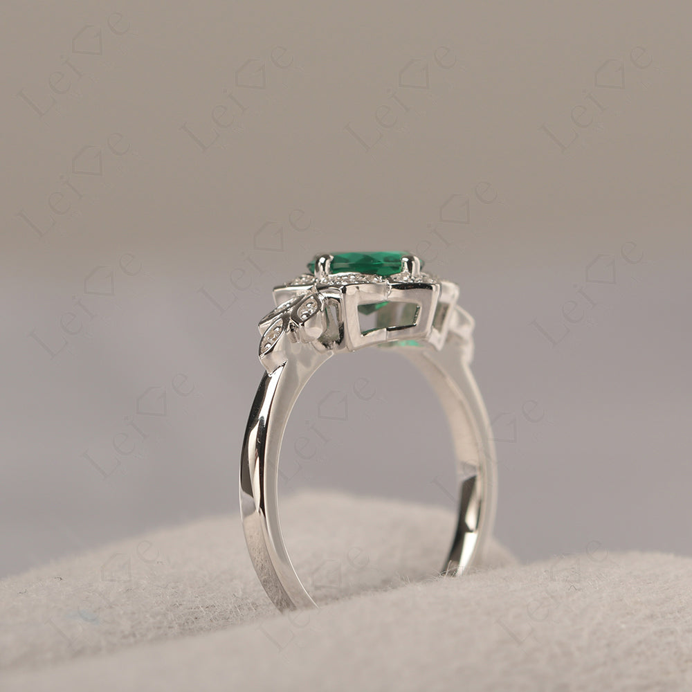 Round Cut Emerald Flower Ring Yellow Gold