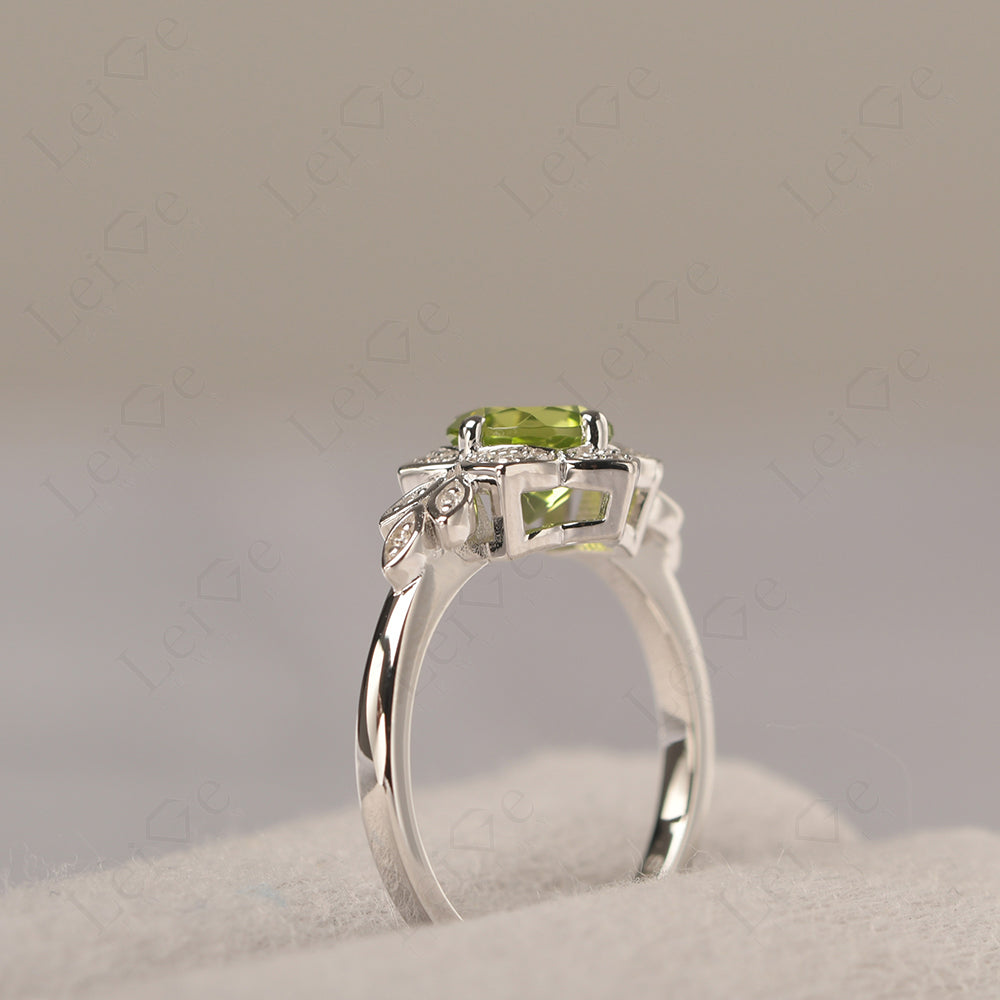 Round Cut Peridot Flower Ring Yellow Gold