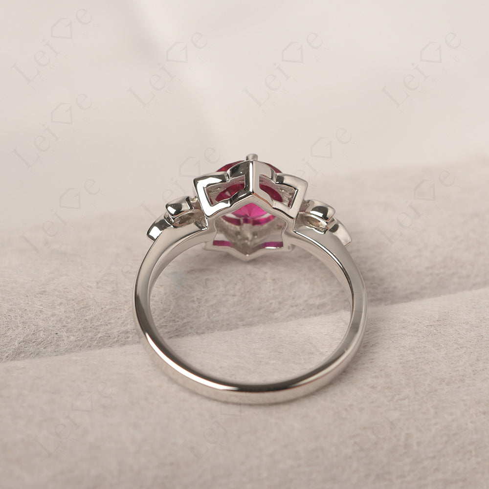 Round Cut Ruby Flower Ring Yellow Gold
