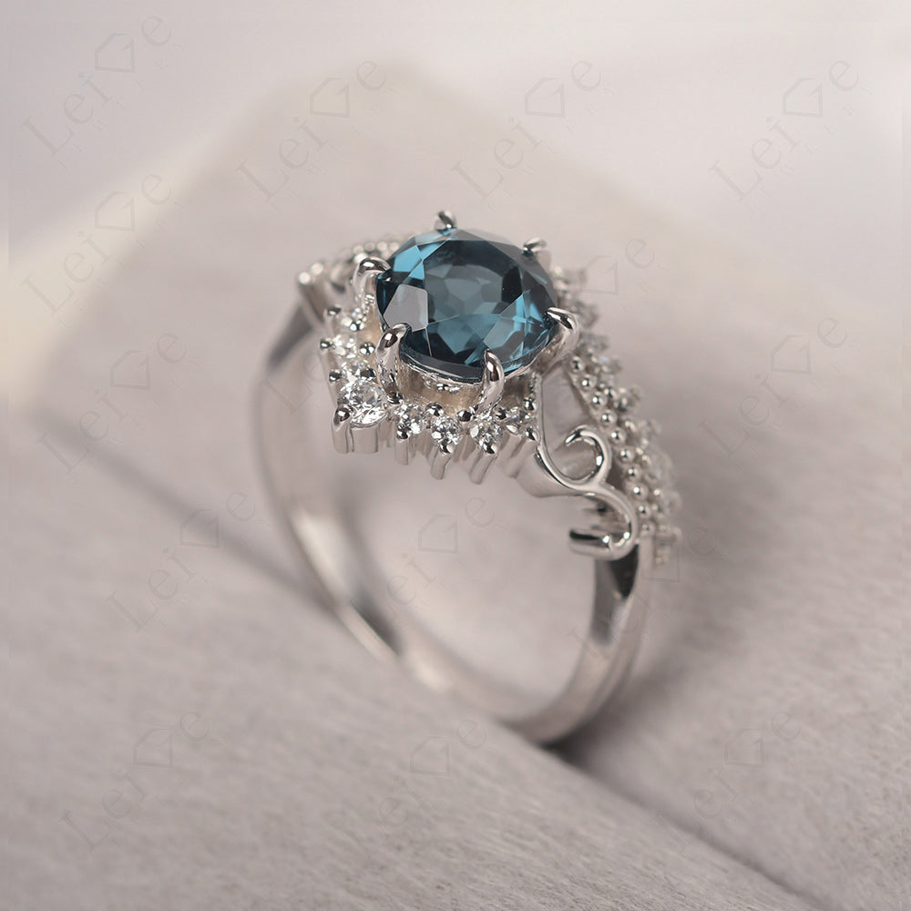 Vintage London Blue Topaz Cocktail Ring Yellow Gold