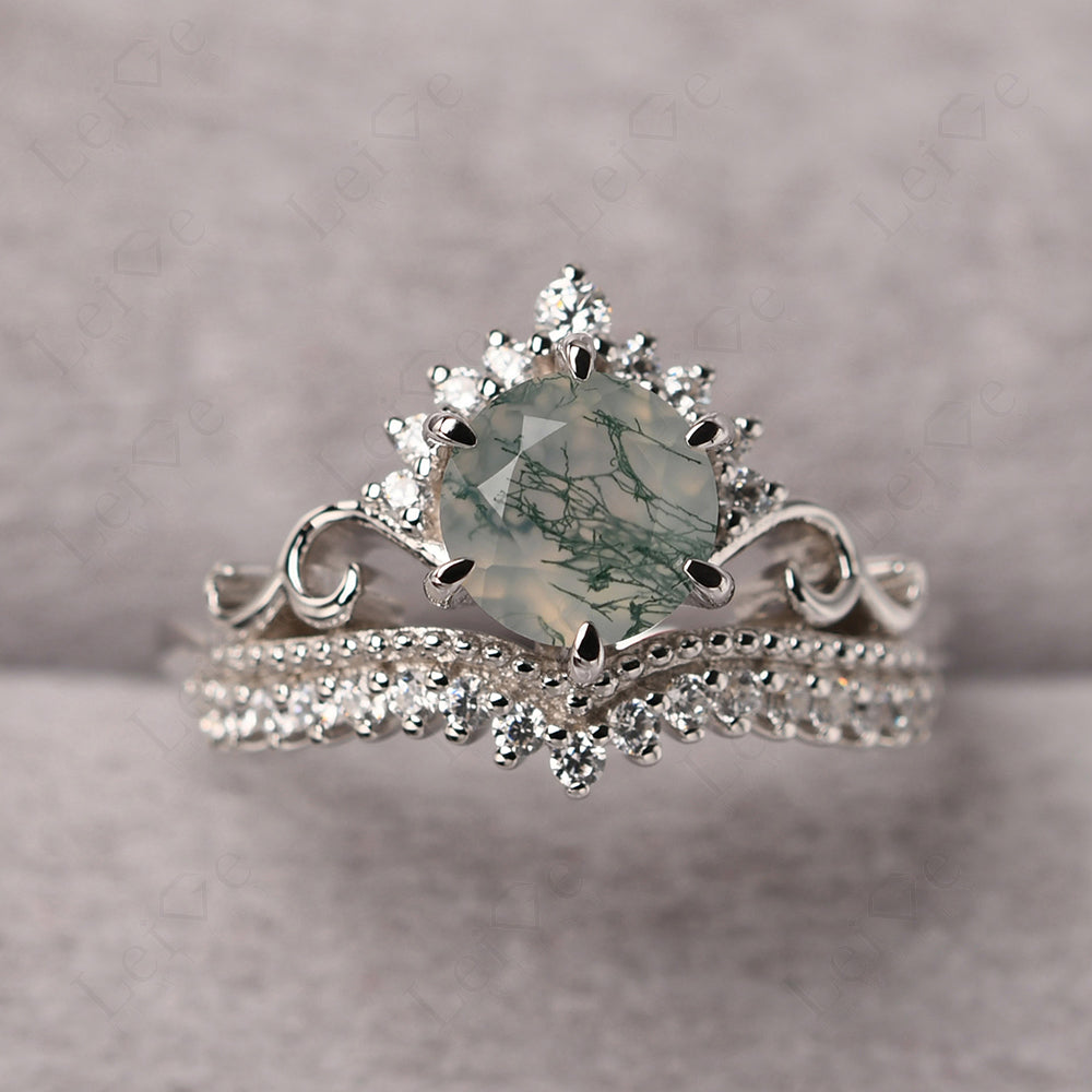 Vintage Moss Agate Cocktail Ring Yellow Gold