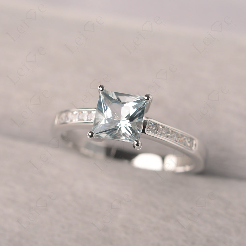 Aquamarine Wedding Rings Princess Cut Rose Gold