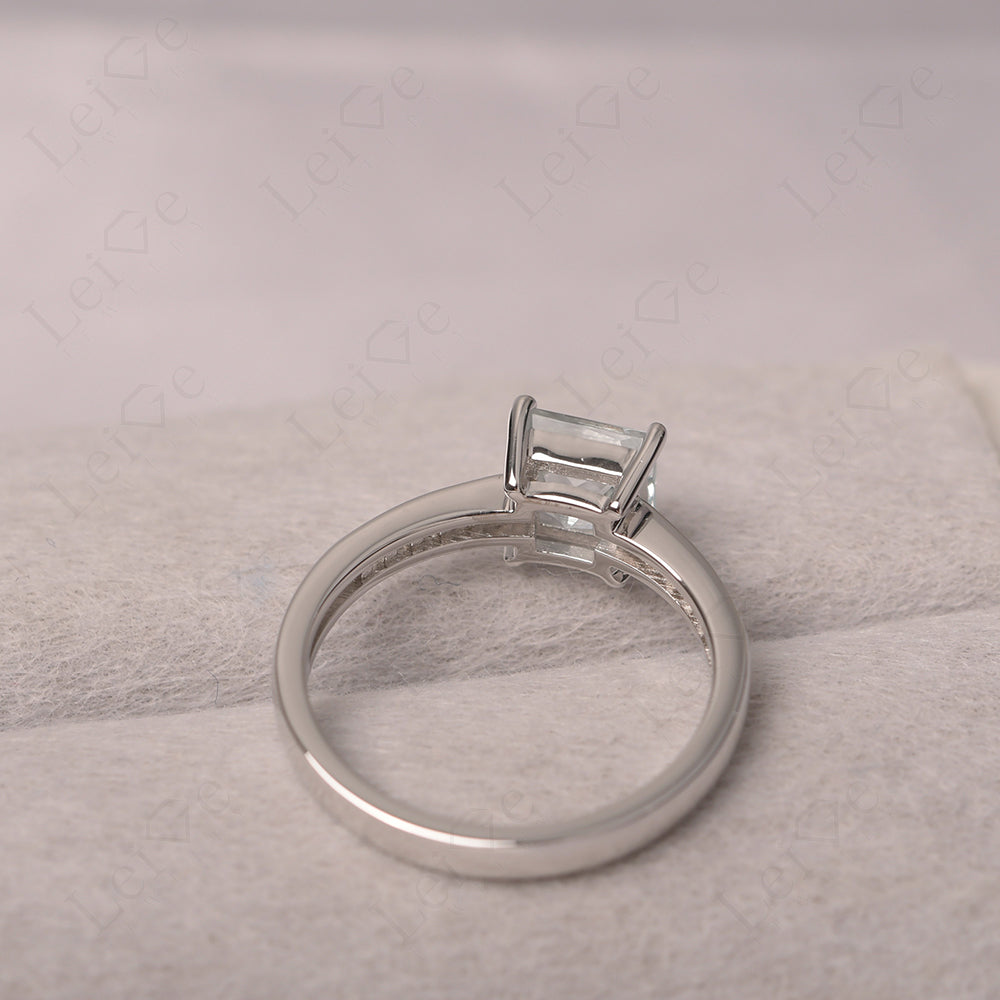 Aquamarine Wedding Rings Princess Cut Rose Gold