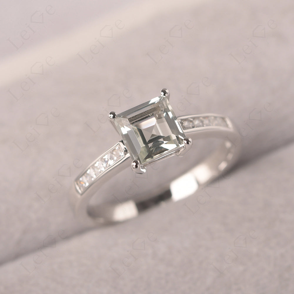 Green Amethyst Wedding Rings Princess Cut Rose Gold