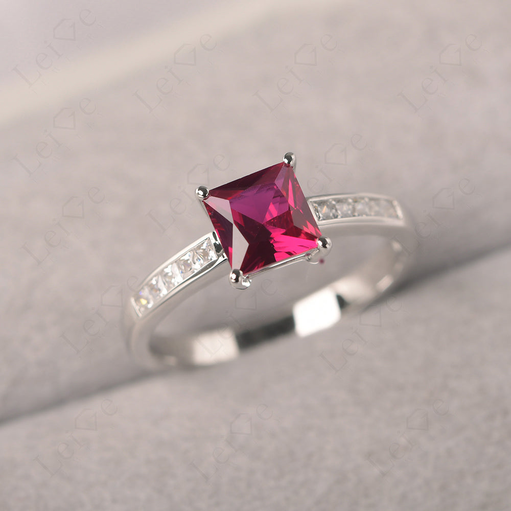 Ruby Wedding Rings Princess Cut Rose Gold