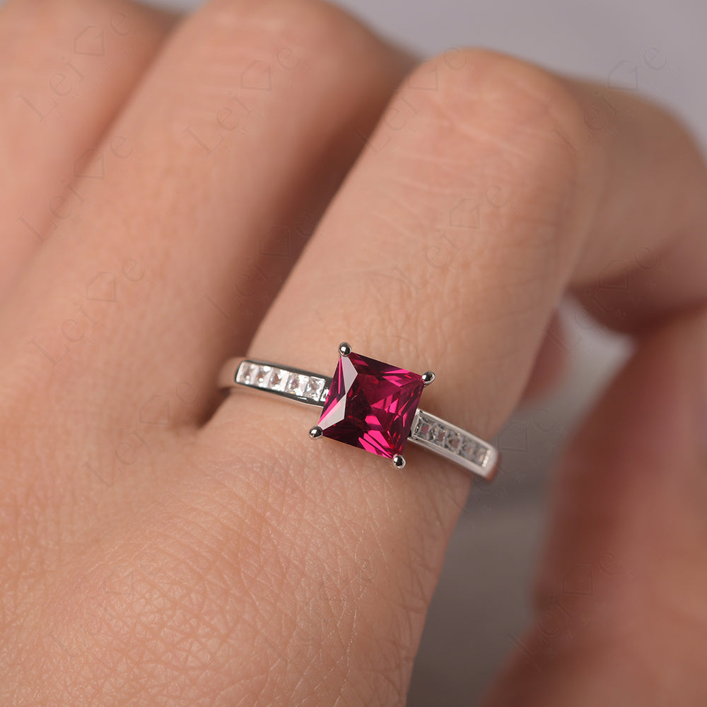 Ruby Wedding Rings Princess Cut Rose Gold