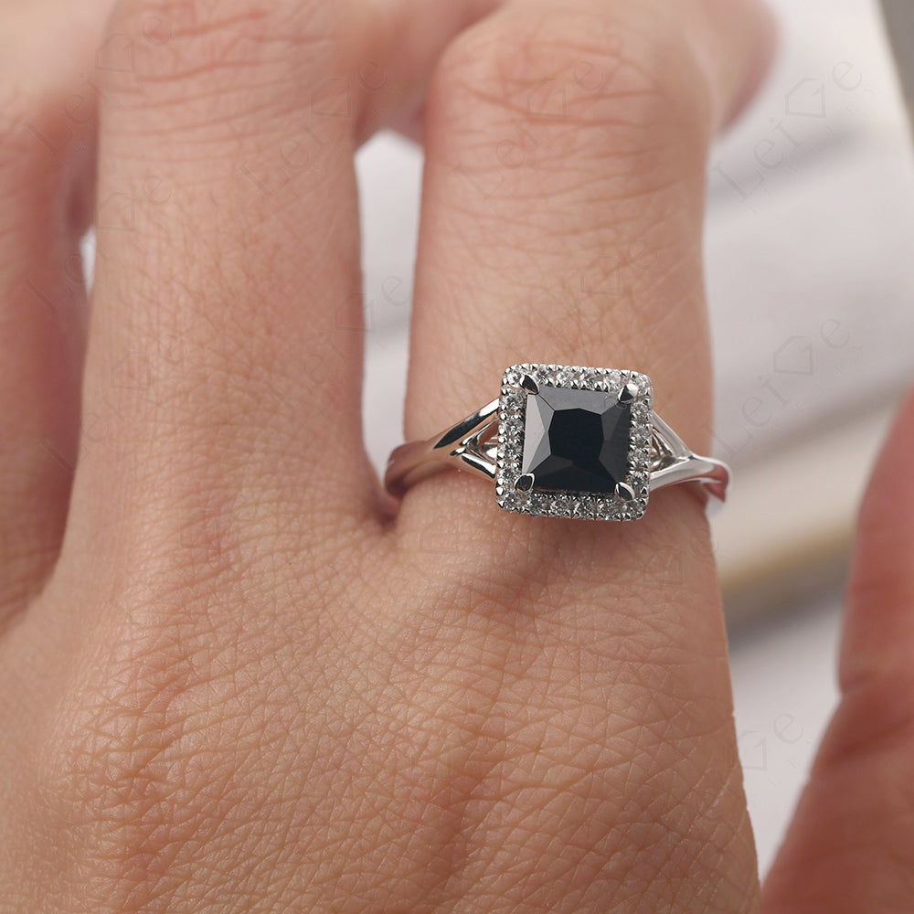 Black Spinel Split Shank Halo Engagement Rings