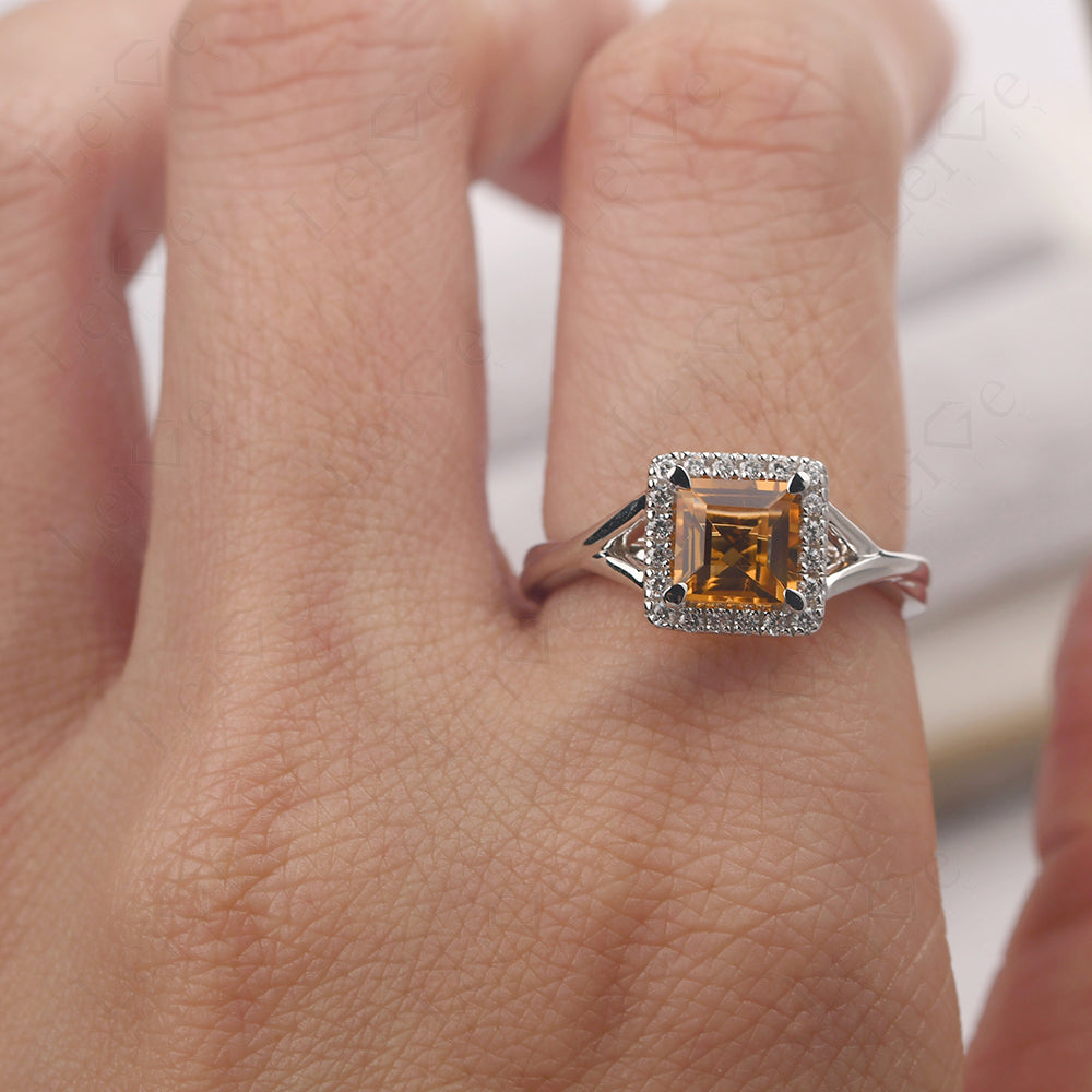 Citrine Split Shank Halo Engagement Rings