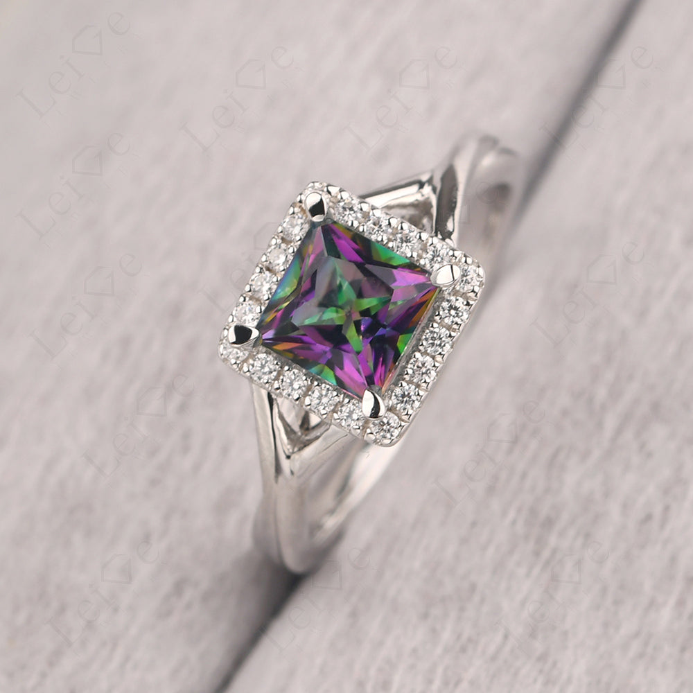 Mystic Topaz Split Shank Halo Engagement Rings