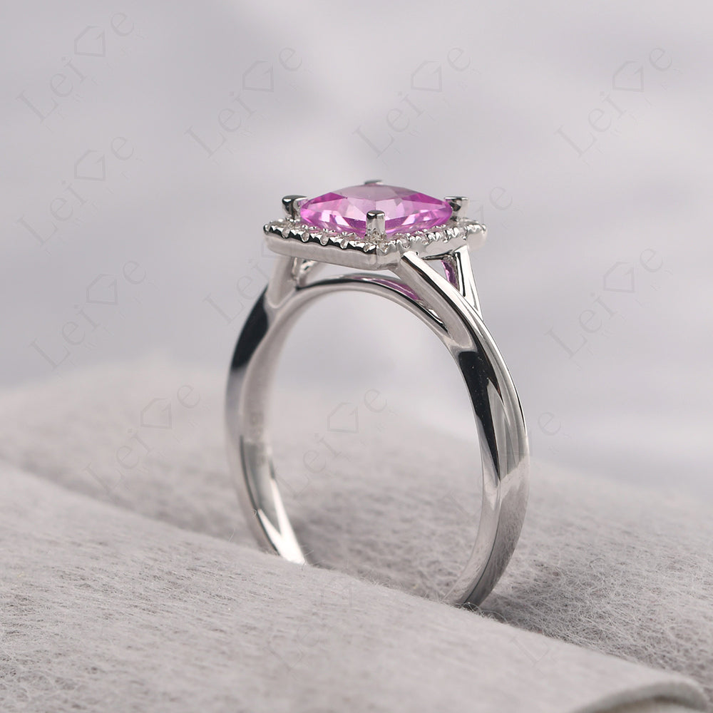 Pink Sapphire Split Shank Halo Engagement Rings
