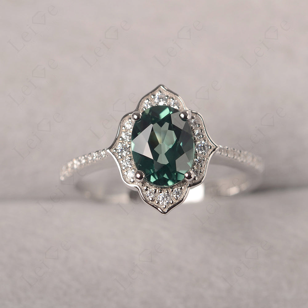 Green Sapphire Vintage Oval Halo Engagement Rings