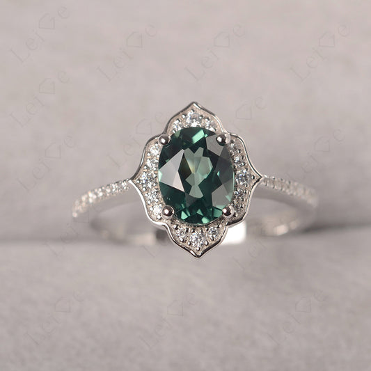 Green Sapphire Vintage Oval Halo Engagement Rings