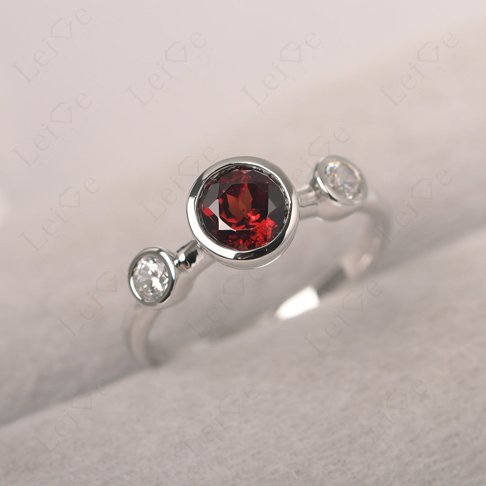 Garnet Wedding Ring 3 Stone Bezel Set Ring
