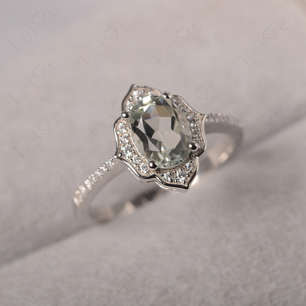 Green Amethyst Vintage Oval Halo Engagement Rings