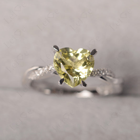 Twisted Heart Shaped Lemon Quartz Ring White Gold