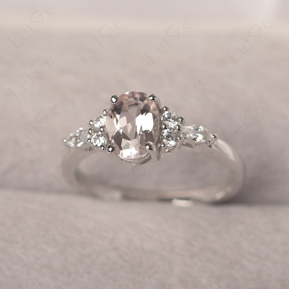 Morganite Ring Sterling Silver Oval Cut Ring