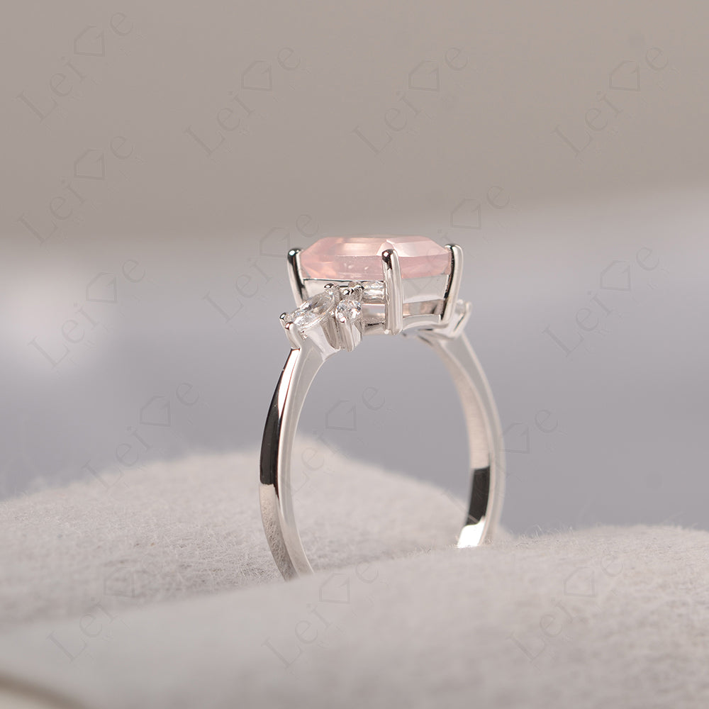 Rose Quartz Ring Emerald Cut Wedding Ring Gold