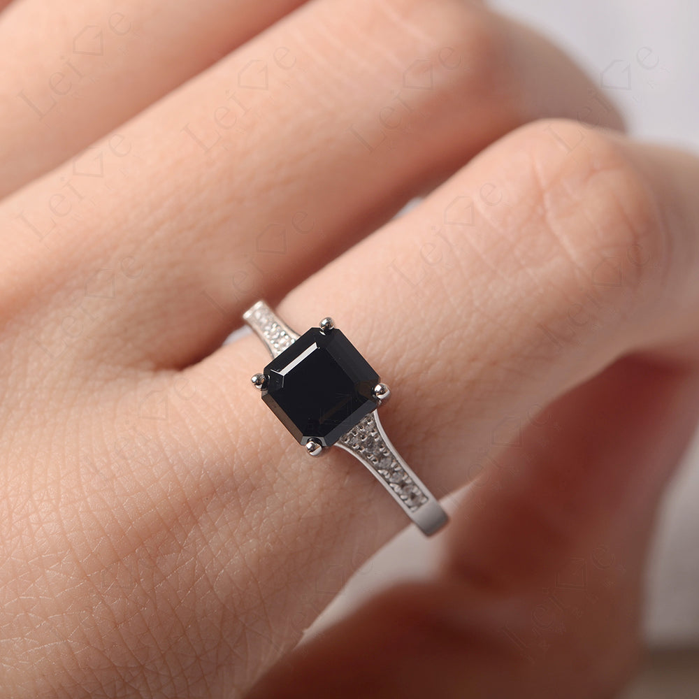 Black Spinel Ring Asscher Cut Engagement Ring