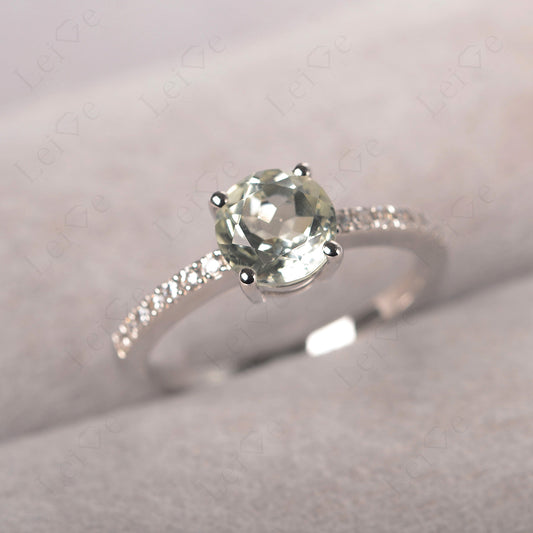 Green Amethyst Wedding Ring Round Cut Sterling Silver