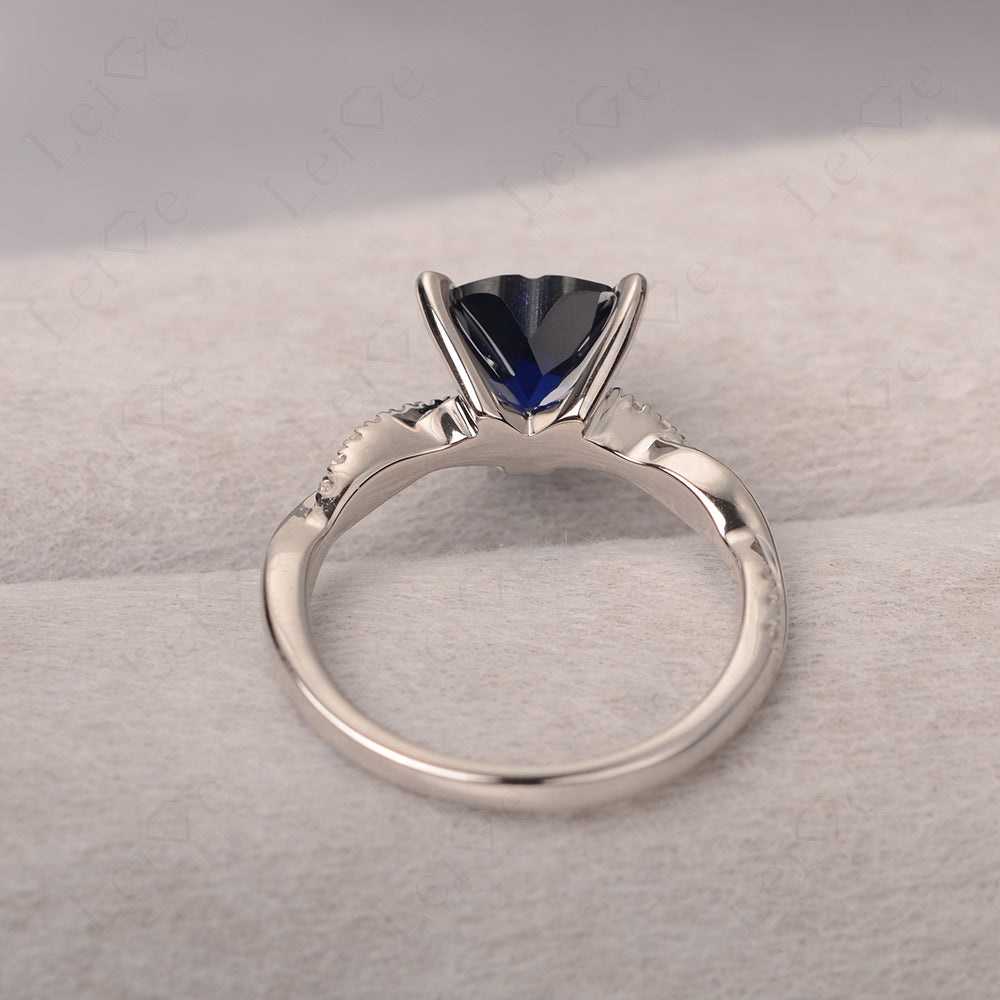 Twisted Heart Shaped Sapphire Ring White Gold
