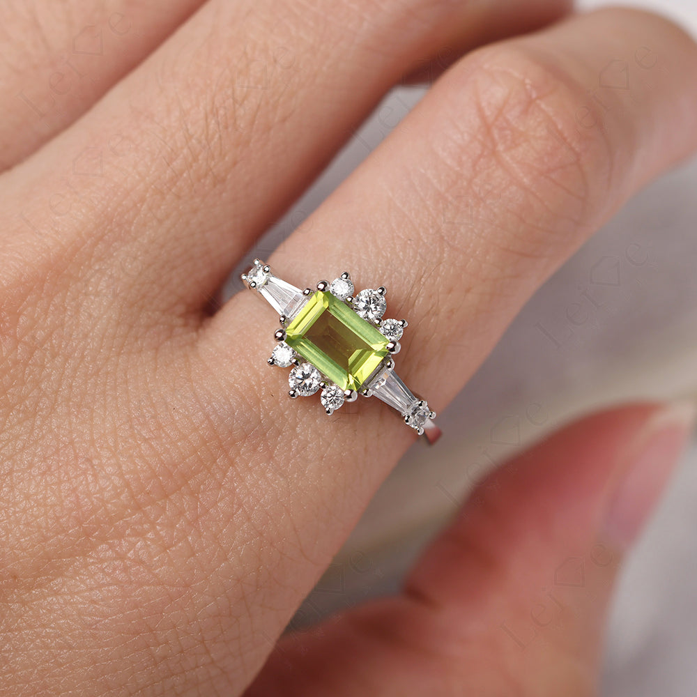 Emerald Cut Peridot Horizontal Ring