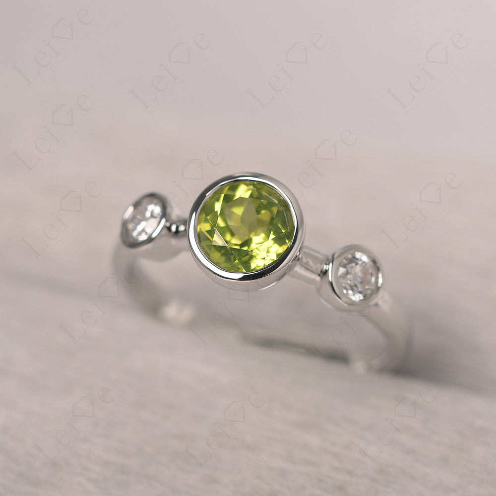 Peridot Wedding Ring 3 Stone Bezel Set Ring