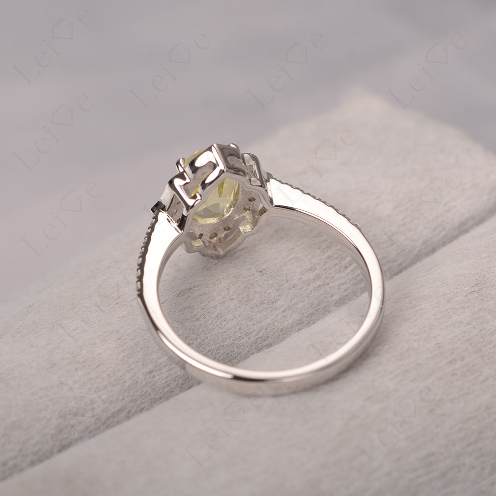 Lemon Quartz Vintage Oval Halo Engagement Rings