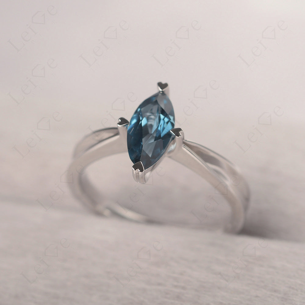 London Blue Topaz Wedding Ring Marquise Solitaire Ring